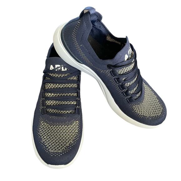 APL Techloom Bliss Knit Running Shoes‎ Athletic Sneakers Navy Gold - Size 8 - Picture 1 of 9